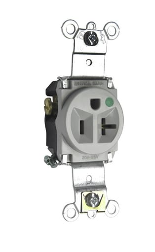 Pass & Seymour / Legrand - Pass & Seymour 8301-GRY Heavy-Duty Hospital Grade Single Receptacle, Back & Side Wire, 20A 125V - Gray