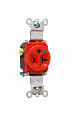 Pass & Seymour / Legrand - Pass & Seymour 8301-RED Heavy-Duty Hospital Grade Single Receptacle, Back & Side Wire, 20A 125V - Red