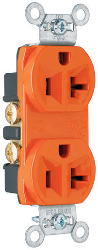 Pass & Seymour / Legrand - Pass & Seymour 5362-OR Hard Use Spec Grade Duplex Receptacle, Back & Side Wire, 20A 125V - Orange