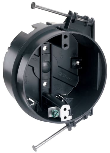 Pass & Seymour S1-20-RGAC 4" Round Plastic Ceiling Box w/ Mounting Nails & Ground Lug, 2-3/16" Deep, 20.25 cu.in