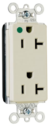 Pass & Seymour / Legrand - Pass & Seymour PT26362-HGI PlugTail™ Decorator Hospital Grade Duplex Receptacle, 20A 125V - Ivory