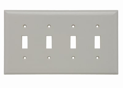 Pass & Seymour / Legrand - Pass & Seymour SPJ4-LA 4-Gang 4-Toggle Light Almond Smooth Thermoset Plastic Junior-Jumbo Wallplate