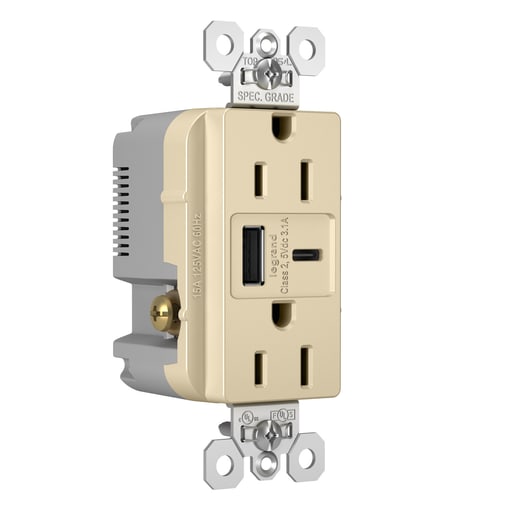 Pass & Seymour / Legrand - P&S TR15USBACI 15A 125V DUP TR REC