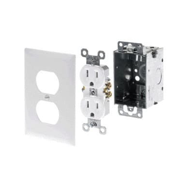 Pass & Seymour / Legrand - On-Q F7526 15 Amp 125 VAC NEMA 5-15R 2-Receptacle 12/14 AWG White Metal Duplex Power Kit