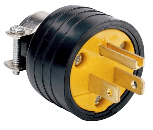 Pass & Seymour / Legrand - Pass & Seymour 111-GMC Double Pole, Triple Wire, Rubber Plug With Vinyl Cord Clamp With Inner Assembly. 15 Amp, 125 Volt, Black. (Mates With 114Gmc)