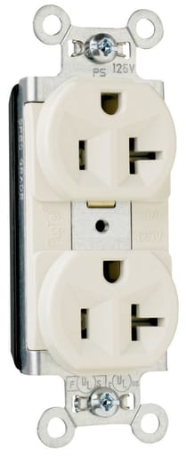 Pass & Seymour / Legrand - Pass & Seymour PT5362-LA PlugTail™ Spec Grade Duplex Receptacle, 20A 125V - Light Almond