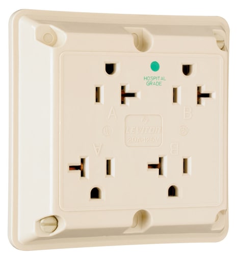 Pass & Seymour / Legrand - Pass & Seymour 420-HI 4.5 x 4.5 Inch 125 VAC 20 Amp Ivory Hospital Grade Quad Receptacle