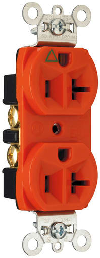 Pass & Seymour / Legrand - Pass & Seymour IG5362 Isolated Ground Heavy-Duty Spec Grade Duplex Receptacle Back & Side Wire 20Amp 125Volt, Orange