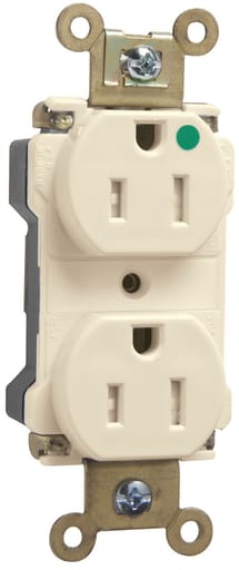 Pass & Seymour / Legrand - Pass & Seymour PTTR62-HI PlugTail™ Extra Heavy-Duty Hospital Grade Tamper-Resistant Duplex Receptacle, 15A 125V - Ivory