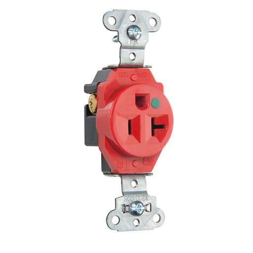 Pass & Seymour / Legrand - Pass & Seymour TR-8301RED 20A 125V Hospital Grade Single Receptacle, Tamper Resistant, Back & Side Wire - Red