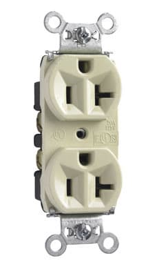 Pass & Seymour / Legrand - Pass & Seymour 5362-I Hard Use Spec Grade Duplex Receptacle Back & Side Wire 20Amp 125Volt, Ivory