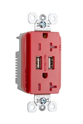 Pass & Seymour / Legrand - Pass & Seymour TR5362USBRED Fed Spec Grade USB Charger with Tamper Resistant Red 20 Amp Duplex Receptacles