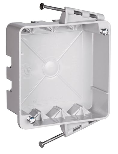 Pass & Seymour / Legrand - Pass & Seymour S44-21-RAC 4 Square Box w/ Threaded Mounting Holes, Captive Mounting Nails, 3 Auto/Clamps