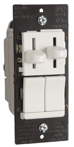 Pass & Seymour / Legrand - Pass & Seymour LSCLDC163PW Combo CFL/LED/Imcandescent Dimmer Fan Speed Control, 450W 1.6A 300W - White