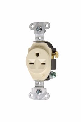 Pass & Seymour / Legrand - Pass & Seymour 5651-I Heavy-Duty Spec Grade Single Receptacle, Side Wire, 15A 250V - Ivory