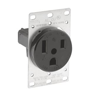 Leviton Mfg Co - Leviton 5373 50 Amp 125 Volt NEMA 5-50R 2-Pole 3 Wire Flush Mounting Straight Blade Side Wired Steel Strap Black Receptacle