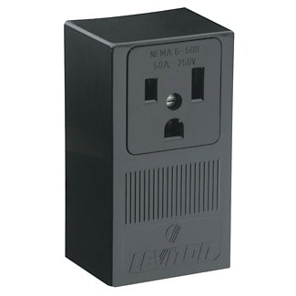 Leviton Mfg Co - Leviton 5378 250 Volt 50 Amp 2-Pole 3-Wire NEMA 6-50R 3 Hp Black Thermoplastic Surface Mount Straight Blade Receptacle