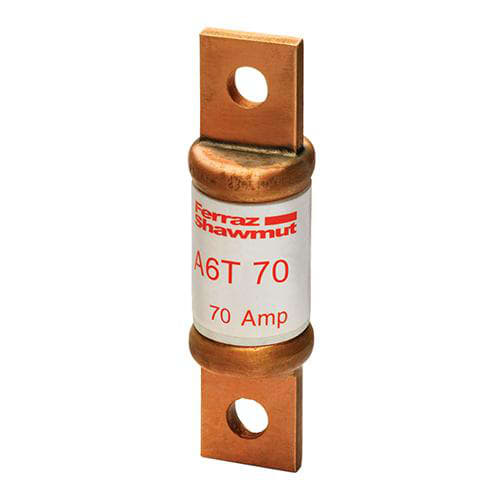 Ferraz Shawmut - Mersen A6T70 Class T / Fast-Acting A6T Fuse - 70amp. High current limitation / small physical size. Rated 600 volts AC / 300 volts DC