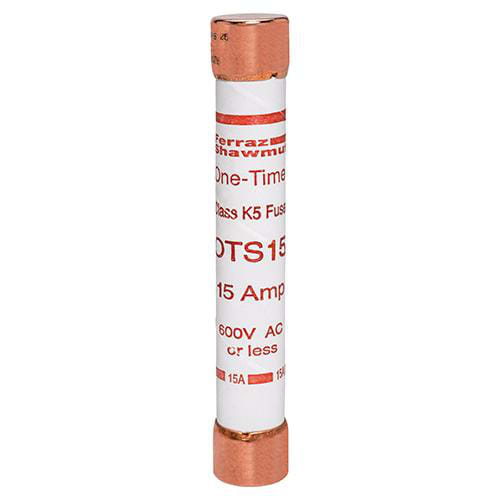 Ferraz Shawmut - Mersen OTS15 Class K5 / One-Time General Purpose Fuse - 15amp. Rated 600 volts AC / 300 volts DC