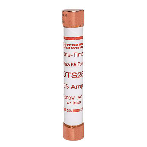 Ferraz Shawmut - Mersen OTS25 Class K5 / One-Time General Purpose Fuse - 25amp. Rated 600 volts AC / 300 volts DC