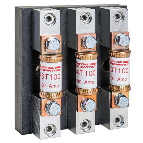 Ferraz Shawmut - Mersen A6T100 Class T / Fast-Acting A6T Fuse - 100amp. High current limitation / small physical size. Rated 600 volts AC / 300 volts DC