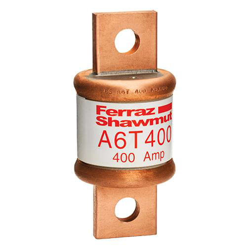 Ferraz Shawmut - Mersen A6T400 Class T / Fast-Acting A6T Fuse - 400amp. High current limitation / small physical size. Rated 600 volts AC / 300 volts DC