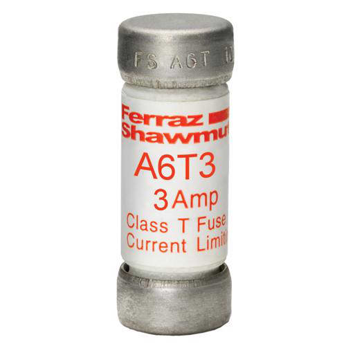 Ferraz Shawmut - Mersen A6T3 Class T / Fast-Acting A6T Fuse - 3amp. High current limitation / small physical size. Rated 600 volts AC / 300 volts DC