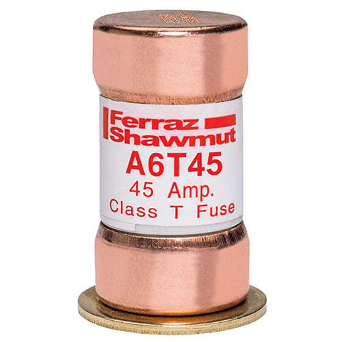 Ferraz Shawmut - Mersen A6T45 Class T / Fast-Acting A6T Fuse - 45amp. High current limitation / small physical size. Rated 600 volts AC / 300 volts DC