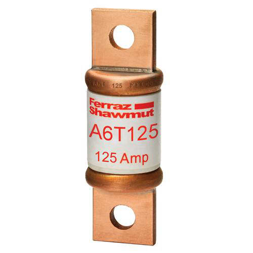 Ferraz Shawmut - Mersen A6T125 Class T / Fast-Acting A6T Fuse - 125amp. High current limitation / small physical size. Rated 600 volts AC / 300 volts DC