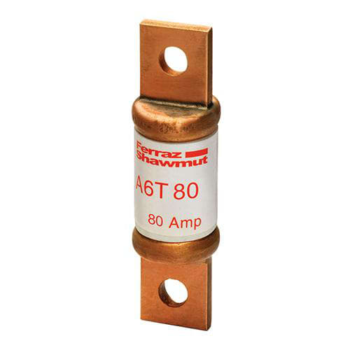 Ferraz Shawmut - Mersen A6T80 Class T / Fast-Acting A6T Fuse - 80amp. High current limitation / small physical size. Rated 600 volts AC / 300 volts DC