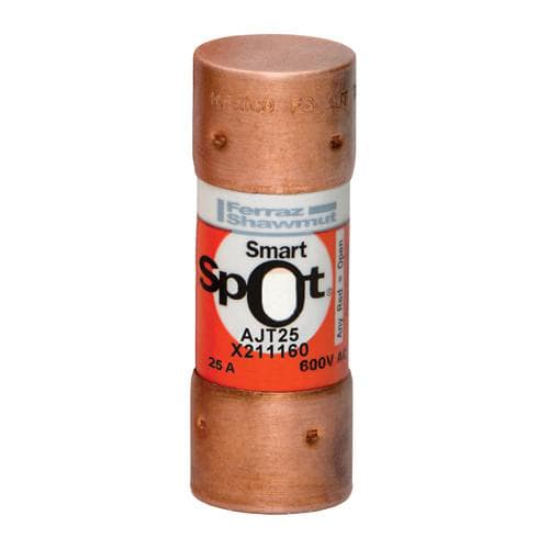 Ferraz Shawmut - Mersen AJT25 Class J - Time Delay Amp-Trap 2000 SmartSpot AJT Fuse - 25amp. Rated 600 volts AC, 500 volts DC