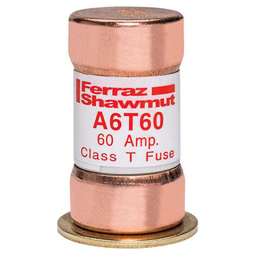 Ferraz Shawmut - Mersen A6T60 Class T / Fast-Acting A6T Fuse - 60amp. High current limitation / small physical size. Rated 600 volts AC / 300 volts DC