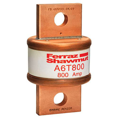 Ferraz Shawmut - Mersen A6T800 Class T / Fast-Acting A6T Fuse - 800amp. High current limitation / small physical size. Rated 600 volts AC / 300 volts DC