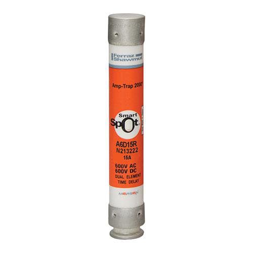 Ferraz Shawmut - Mersen A6D15-R Class RK1 / Time-Delay Amp-Trap 2000 SmartSpot A6D-R Fuse - 15amp. Rated 600 volts AC / DC