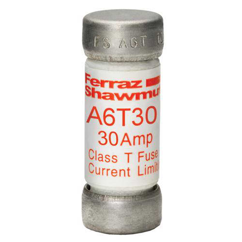Ferraz Shawmut - Mersen A6T30 Class T / Fast-Acting A6T Fuse - 30amp. High current limitation / small physical size. Rated 600 volts AC / 300 volts DC