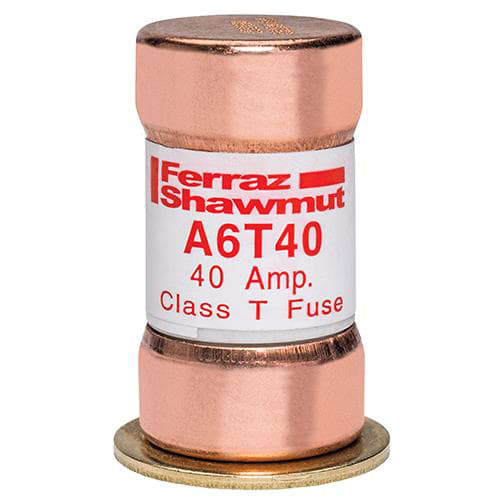 Ferraz Shawmut - Mersen A6T40 Class T / Fast-Acting A6T Fuse - 40amp. High current limitation / small physical size. Rated 600 volts AC / 300 volts DC