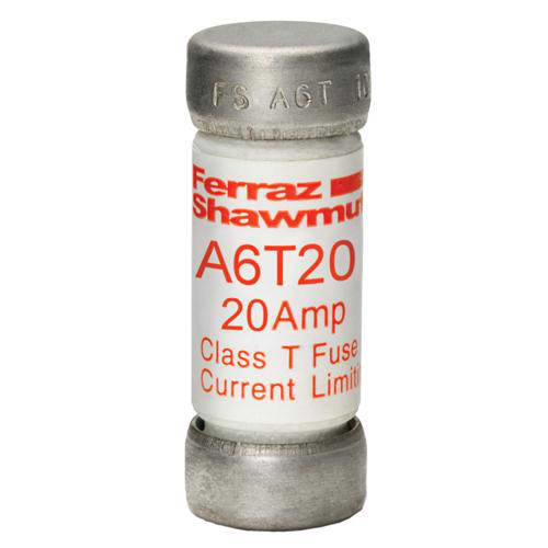 Ferraz Shawmut - Mersen A6T20 Class T / Fast-Acting A6T Fuse - 20amp. High current limitation / small physical size. Rated 600 volts AC / 300 volts DC