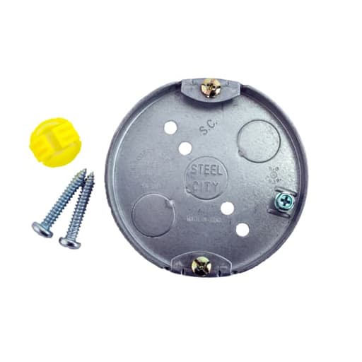 Thomas & Betts Co - Steel-City 56111-CFB 4" Steel Round Ceiling Fan Box, 1/2" Deep, 6 cu.in. w/ 1/2" KOs