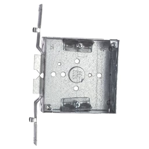Thomas & Betts Co - Steel City 52151-VN 4 x 1-1/2 Inch Steel Square Box with 1/2 and 3/4 Inch Eccentric Knockouts, Bracket and Clamp