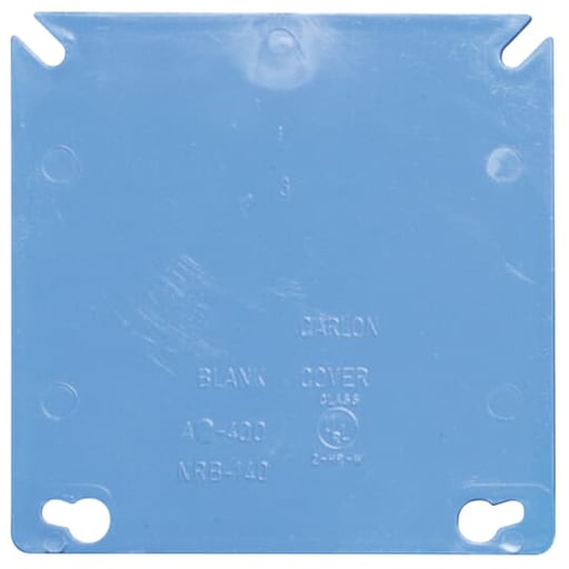 Thomas & Betts Co - Carlon A400R-CAR 4" Square 2-Gang Blank Box Cover, Non-Metallic, Blue
