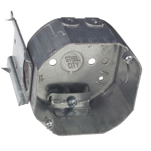 Thomas & Betts Co - Steel City 54171-NL 4 Inch 22.5cu.in Steel Octagon Box with 1/2 Inch Knockout, Bracket and Clamp