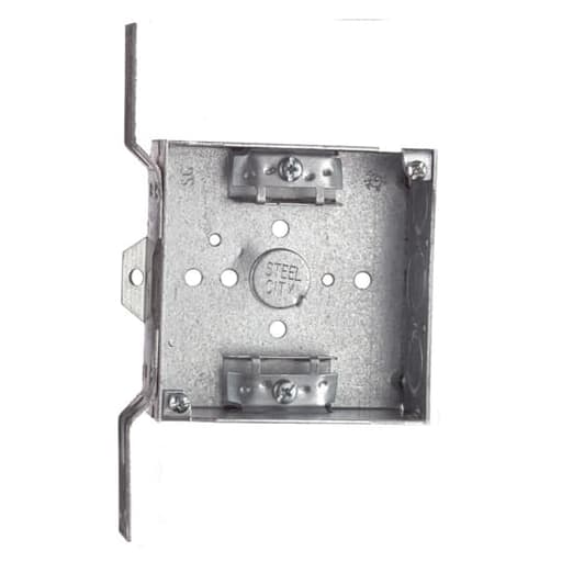Thomas & Betts Co - Steel City 52151-CVX 4 Inch 21cu.in Steel Square Box with 1/2 and 3/4 Inch Eccentric Knockouts, Bracket and Clamp