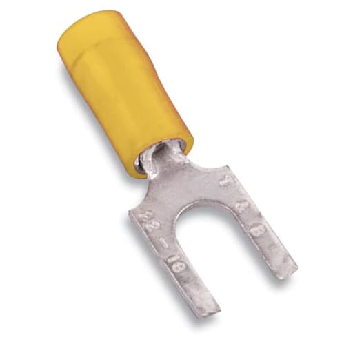 Thomas & Betts Co - Thomas & Betts RC10-10FS 12 to 10 AWG #10 Stud Yellow Electrotinned Copper Nylon Insulated Fork Terminal Lug