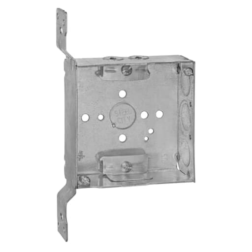 Thomas & Betts Co - Steel City 52151-CVN 4 Inch 21cu.in Steel Square Box with 1/2 and 3/4 Inch Eccentric Knockouts and Bracket