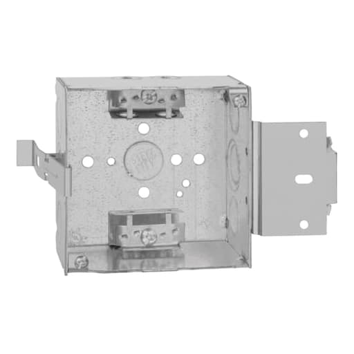 Thomas & Betts Co - Steel City 52171-MSX4 Inch 30.3cu.in Steel Square Box with 1/2 and 3/4 Eccentric Knockouts, Bracket and Armored Cable Clamp