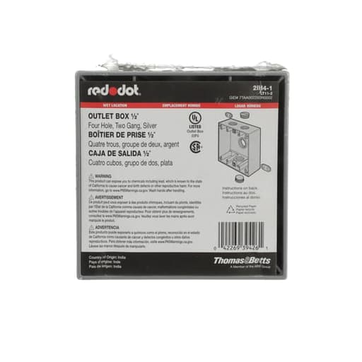Thomas & Betts Co - Red Dot 2IH4-1 2-Gang Weatherproof Metallic Device Box, (4) 1/2" Hubs, 2" Deep