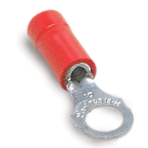 Thomas & Betts Co - Thomas & Betts RA877 22-16 AWG Wire Range #10 Bolt Hole Red Insulated Vinyl Ring Terminal