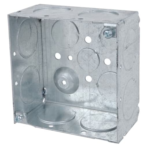 Thomas & Betts Co - Steel-City 52171-1 4" Steel Square Box, 2-1/8" Deep, 30.3 cu.in. w/ 1", 3/4" & 1/2" Eccentric KOs and Ground Bump