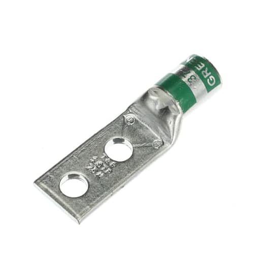 Thomas & Betts Co - Thomas & Betts 54208 Copper 2-Hole Lug - Standard Barrel - Green - #1AWG, 1/4"bolt