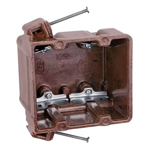 Thomas & Betts Co - Carlon 1052-C 2-Gang Brown Phenolic Outlet Box w/ Angled Nails, High Clamps, 2-11/16" Deep, 32.5cu.in